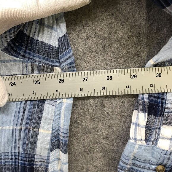H&M Oversized Gauze Shirt Womens L Blue Plaid Overshirt Long Sleeve Cotton - Picture 7 of 9